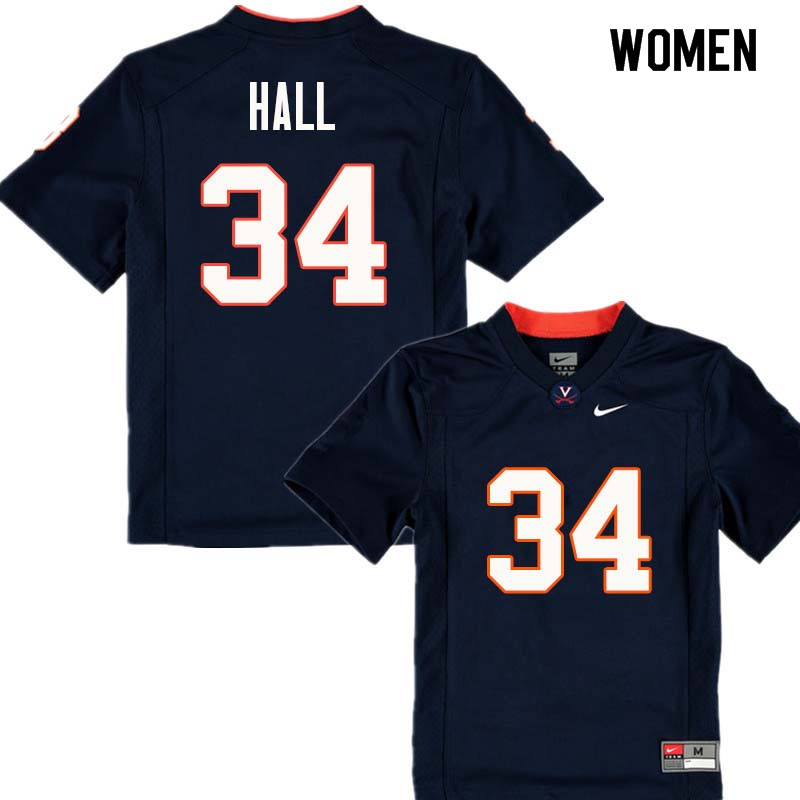 Women #34 Bryce Hall Virginia Cavaliers College Football Jerseys Sale-Navy - Click Image to Close